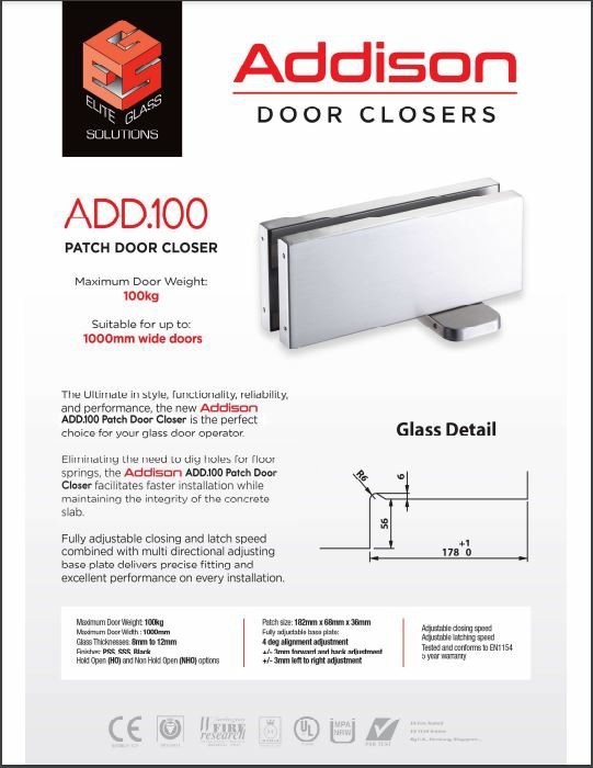 Addison frameless glass door closers